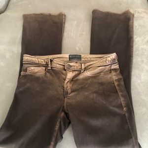 [d] brand - distressed brown boot cut jeans. Feel good jeans.  Made in the USA.